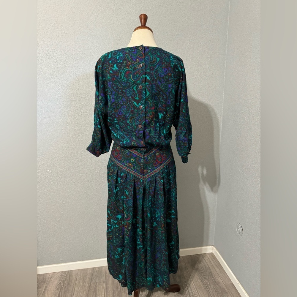 R.E.O. Originals Vintage Multicolored Long Sleeves Round Neck Midi Dress Size 14 - Picture 8 of 16